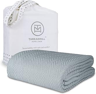 Threadmill Luxury Cotton Blankets for Queen Size bed | All-Season 100% Cotton Queen Size Blanket | Herringbone Cozy Lightweight, Soft Breathable Fall Thermal Blanket fits Full Size Bed | Scottish Grey