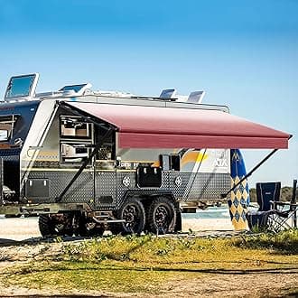 YESCAMP Manual RV Awning Complete Kit Retractable Camper Awning for RV or Trailers RV Roll Out Awning for Camper or 5th Wheel,Travel Trailers,Toy Haulers,Motohome(14Ft,Black Frame,Burgundy Fade