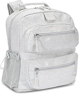 Kids Glitter Backpack - Lightweight 14” Backpack for School, Travel & Daycare, Ideal for Ages 4+, Durable & Water-Resistant, Roomy Interior, & Loop for Lunch Bag (Glitter Edition - Silver)