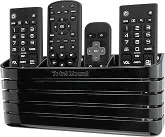 TotalMount Hole-Free Remote Holder – Eliminates The Need to Drill Holes in Your Wall (Premium Black – Modern Design for 3 or 4 Remotes)