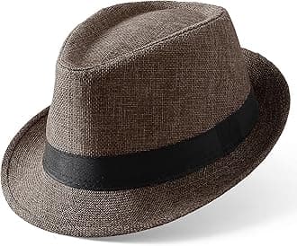 BABEYOND Straw Trilby Fedora Hat for Men-1920s Felt Panama Hat Short Brim Summer Cap with Ribbon