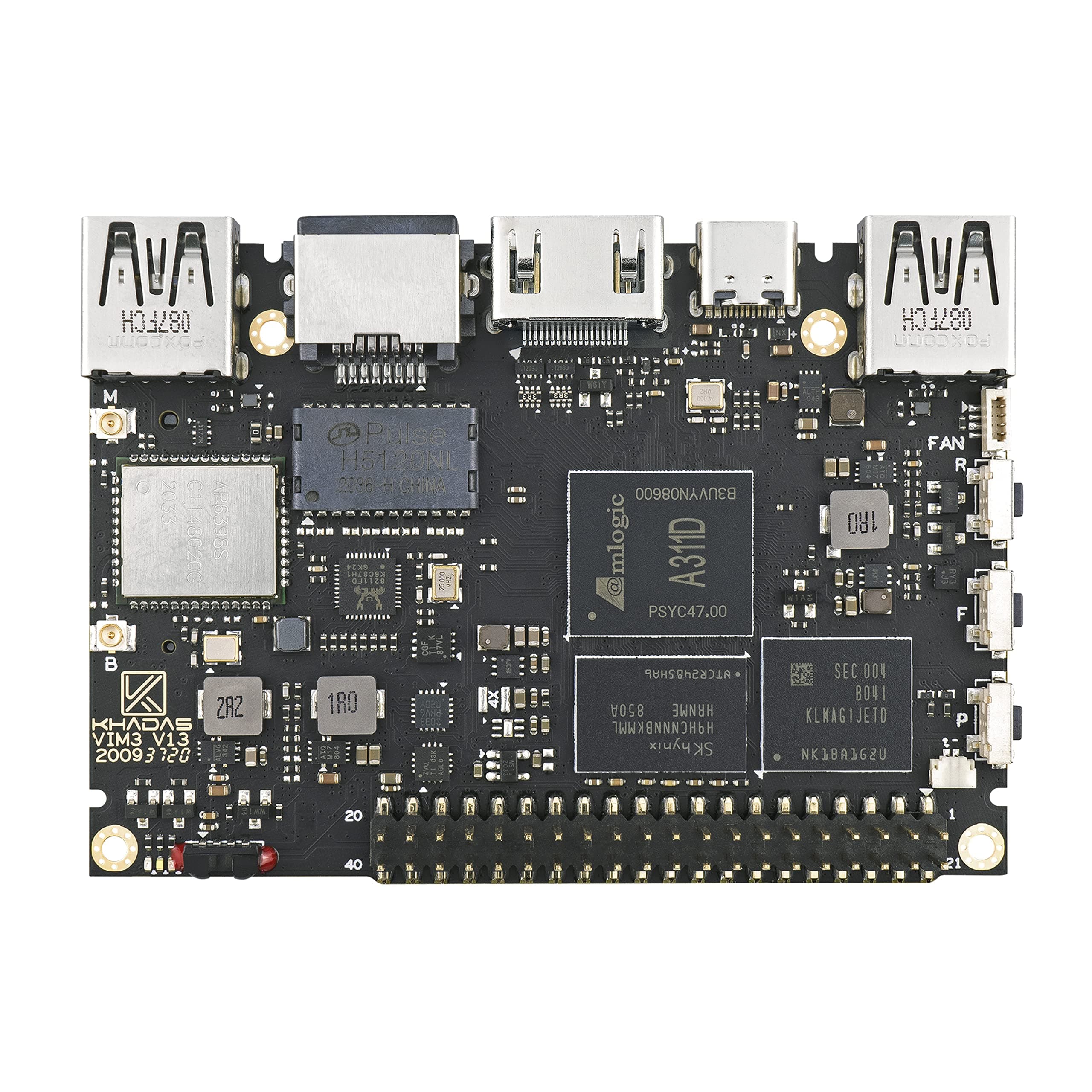 Single Board Computer, VIM3 Basic Amlogic A311D,Faster CPU,Neural Processing Unit for A.I.Switchable PCIe and USB 3.0,Dual Independent Displays,Dual Cameras(2+16GB)