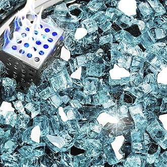 NUPICK 5 Pound Fire Glass, 1/2 Inch Reflective Fire Pit Glass, Tempered Firepit Glass Rock for Propane or Natural Gas, Glass Rocks for Fire Pit Table, Fireplace Glass for Landscaping, Aqua Blue
