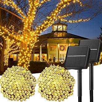 Solar String Lights Outdoor, 2 Pack Total 80FT 200 LED Solar Powered String Lights with 8 Lighting Modes, Waterproof Patio Lights, Solar Lights for Outside Tree Garden Balcony Gazebo Party, Warm White