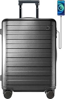 Carry on Luggage 20 Inch Suitcase with USB Port, PC Hardside 22x14x9 Airline Approved with Double Spinner Wheels TSA Lock for Airplanes Quick Getaway (Black)