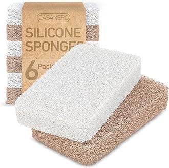 Casanero 6-Pack Silicone Scrubbing Sponges, Heavy-Duty, Non-Scratch | Reusable, Odor-Free, Multi-Purpose Cleaning for Dishes, Non-Stick, Countertops