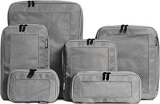 Aerotrunk Compression Packing Cubes for Suitcases - Double Zipper Compression Luggage Organizers - Washable Travel Packing Cubes (6-Pack, Grey)