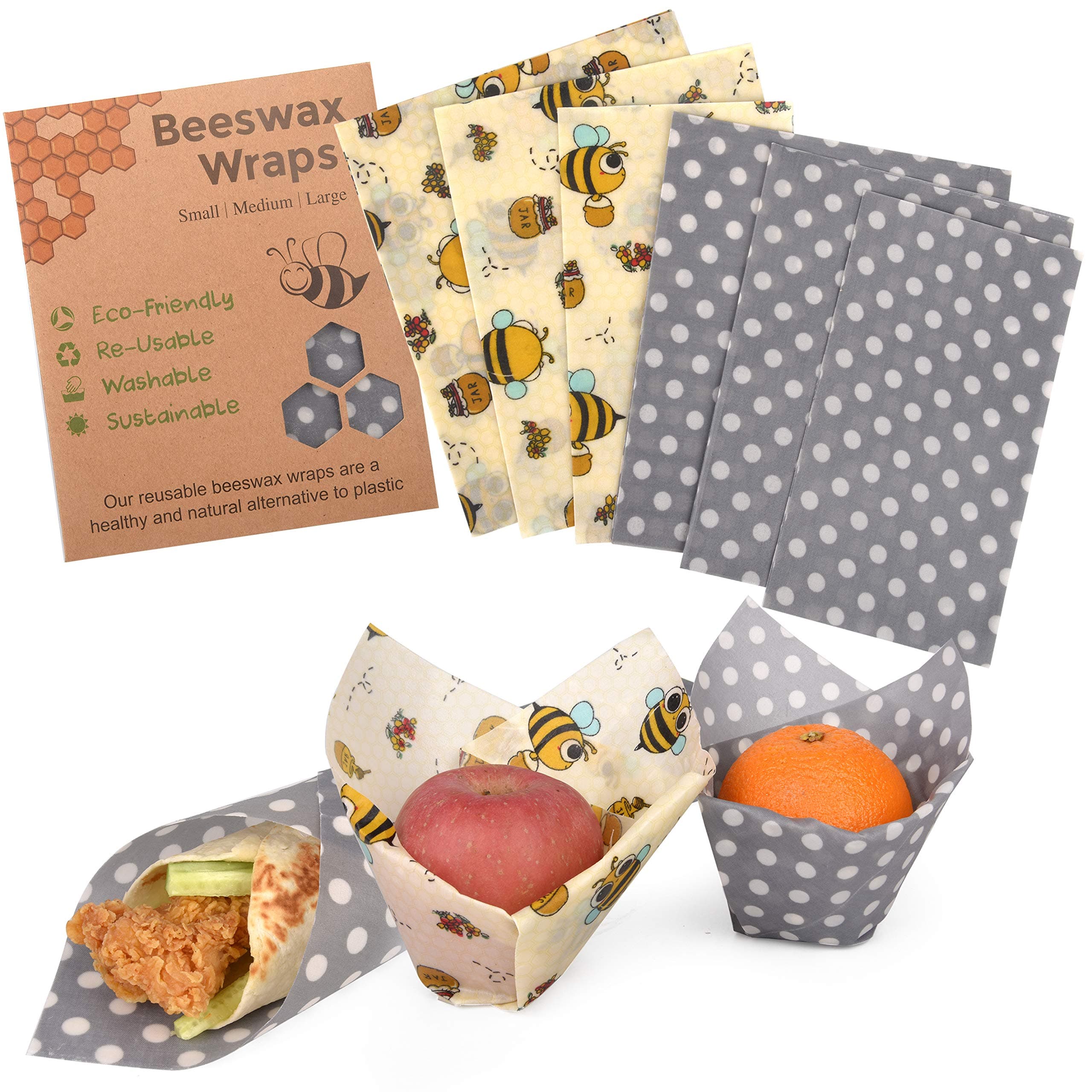 Reusable Beeswax Wrap Assorted 6 Pack by Eco Hive, Eco Friendly Food Wraps, Biodegradable, Sustainable Plastic Free Food Storage- Save the Planet Say Goodbye to Plastic
