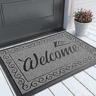 Yimobra Welcome Mat, Heavy Duty Sturdy Door Mats for Home Entrance Outdoor Indoor, Front Doormat for Outside Patio Floor Entry Porch Garage Office, Waterproof, Low Profile, 29.5 x 17, Black Grey