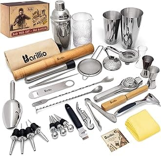 Barillio Bar Tool Set Pro Edition - Stainless-Steel Cocktail Shaker Set - Mixology Bartender Kit w/Boston Shaker, Drink Mixer & Muddler for Cocktails - Home Bar Accessories - 32-Pc Bar kit