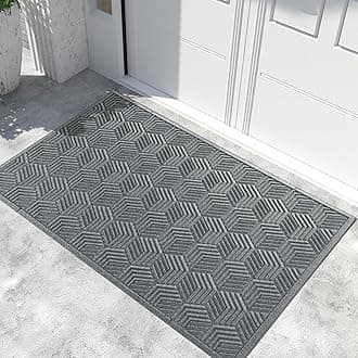 Yimobra Extra Large Door Mat 60x36, All-Season Waterproof Outdoor Mats for Front Door Entrance with Drainage Holes, Heavy Duty Non-Slip Doormat for Garage Patio Entryway Indoor, Black Gray