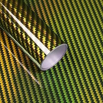 Lypumso Carbon Fiber Vinyl Wrap, High Gloss Car Wrap Vinyl Roll with Air Release Technology, Self Adhesive Vehicle Interior Exterior Decoration Automotive DIY Decal Sticker Film (Gold, 1ft x 5ft)