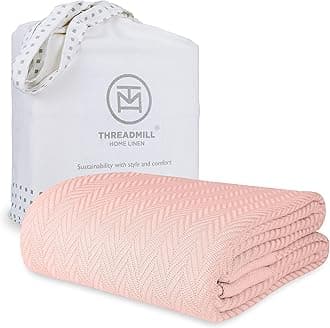 Threadmill 100% Pure Cotton, Luxury Queen Size Earl Rose Blanket - Herringbone Pattern, Lightweight, Soft & Cozy Premium Fall Throw Blanket for All Seasons, 350GSM & 90x92 with Free Tote Bag