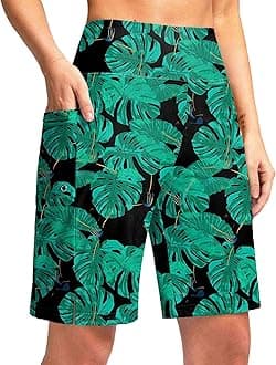 Women's 9" Long Swim Board Shorts with Pockets High Waisted Knee Length Beach Swimming Shorts for Women with Liner