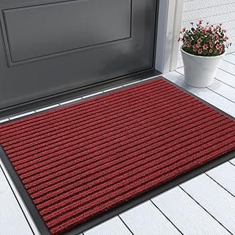 Yimobra Front Door Mat Outdoor Indoor Entrance, 100% Waterproof All-Season All Weather Doormat, Welcome Matt Outside Entry, Non Slip, Low Profile, Heavy Duty Patio Porch Floor Mats,29.5 x 17,Black Red