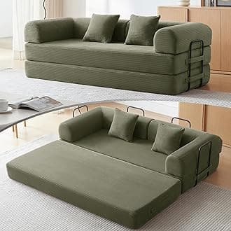 Sleeper Sofa, Comfy Convertible Folding Couch-Futon-Corduroy Fabric Sleeper Sofa Bed with 2 Pillow, Removable Soft Cushion for Small Living Room Dorm/Bedroom/College/Office (Light Green)