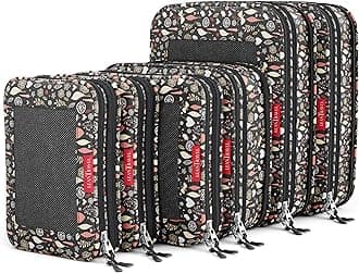 LeanTravel Premium Compression Packing Cubes for Travel - Luggage Organizers with Double Zipper - Sturdy Bags for Suitcase (6-Pack, Flowers)