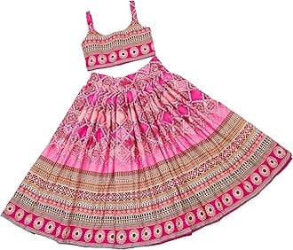 E-Sqare Kids Girls Multicolour Bandhani Print Lehenga Choli Set | Ethnic Wear Dress | Readymade Clothing Set | 2 to 8 Years