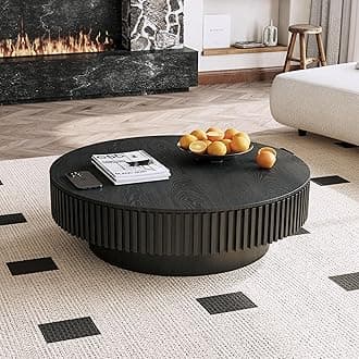 39'' Round Coffee Table with Storage, Modern Wooden Coffee Table with Solid Wood Veneered, Circle Center Table Accent Tea Table for Living Room Apartment Black