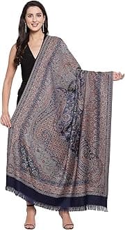 Pashtush Women's Jamawar Shawl, Navy blue