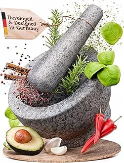 ChefSofi 1.5 Cup-Capacity Mortar and Pestle Set - Unpolished Heavy Granite for Enhanced Performance and Organic Appearance
