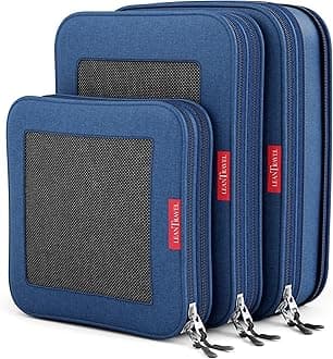 LeanTravel Premium Compression Packing Cubes for Travel - Luggage Organizers with Double Zipper - Sturdy Bags for Suitcase (3-Pack, Navy Blue)