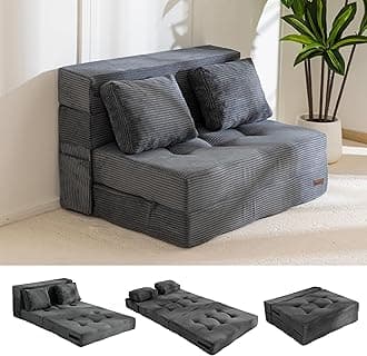 MAXYOYO Convertible Sofa Bed, Fold Out Loveseat Sleeper Sofa with Pillow, 4 in 1 Tufted Folding Couch Bed Foam Floor Couch, Lazy Chair for Living Room Bedroom Guest Room, Dark Grey