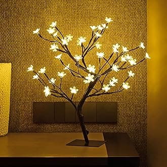 LIGHTSHARE 18 Inch Cherry Blossom Bonsai Tree, 48 LED Lights, 24V UL Listed Adapter Included, Metal Base, Warm White Lights, Ideal as Night Lights, Home Gift Idea