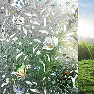 rabbitgoo 3D Non Glue Decorative Window Film Tulip Pattern Self Adhesive Privacy Window Film for House Decoration 90X200cm