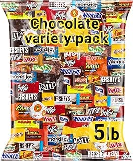 Chocolate Assorted Bulk Candy Variety Pack 5lb - Mini Chocolate Bars, Milk & Dark Chocolate Mix - Individually Wrapped Bulk Candy for Office Snacks, Party Favors and Bags