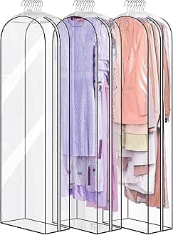 MISSLO 10" Gusseted All Clear Garment Bags for Hanging Clothes 60" Dress Bags for Gowns Long Hanging Clothes Bag for Closet Dress Cover for Coats, 3 Packs