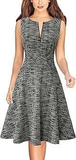 VFSHOW Womens Front Zipper Work Business A-Line Dress Elegant Professional Office Career Church Fit and Flare Skater Dresses