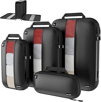 Premium Compression Packing Cubes for Travel - Luggage Organizer Set (Double Sided Clean Dirty - Black)