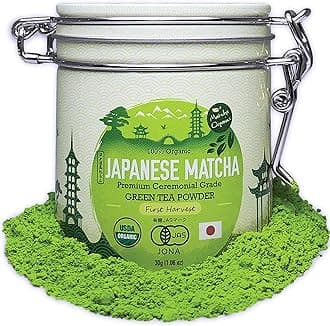 Premium Japanese Matcha Green Tea Powder - 1st Harvest Ceremonial Highest Grade - USDA & JAS Organic - from Japan 30g Tin [1.06oz] - Perfect for Starbucks Latte, Shake, Smoothies & Baking