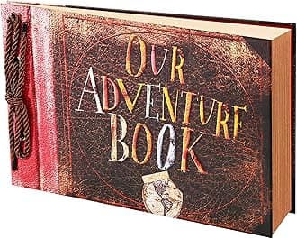 Scrapbook Photo Album,Our Adventure Book, Embossed Words Hard Cover Movie Up Travel Scrapbook for Anniversary, Wedding, Travelling, Baby Shower, etc (Retro Adventure Book)