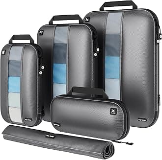 Premium Ultralight Compression Packing Cubes for Travel - Bag Factor Luggage Organizer Set (Grey - 5 Set)