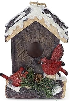 VP Home Hanging Bird Houses for Outside, Hand-Painted Bird Houses for Outdoors Decorative Birdhouses (Winter Cardinals) Solid Made for Bluebirds, Sparrows, Chickadees and Purple Martins