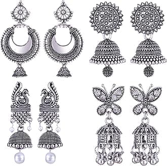 MEENAZ earrings for women fashion jhumka oxidised Silver Earrings for women Combo chandbali pearl chandbali stylish jhumkas traditional Earrings For girls South indian traditional Ear Rings -M138