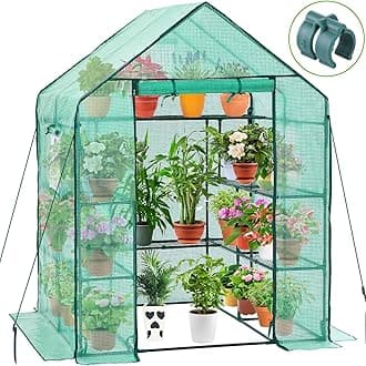 Ohuhu Greenhouse for Outdoors with Side Windows, Walk-in Plant Greenhouse with Durable PE Cover, 3 Tiers 11 Shelves Stands Green House with Ground Pegs & Ropes for Stability