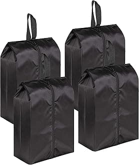 Portable Nylon Travel Shoe Bags with Zipper Closure (Pack 4, Black)