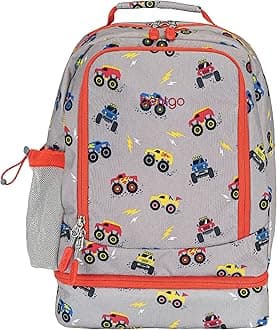Kids 2-in-1 Backpack & Insulated Lunch Bag - Durable 16” Backpack & Lunch Container in Unique Prints for School & Travel - Water Resistant, Padded & Large Compartments (Trucks)