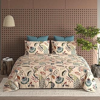 - Glace Cotton Floral 300 TC All Season King Size AC Comforter || Blanket || Duvet for Double Bed with 1 Flat Bedsheet and 2 Large Pillow Covers - 4 Piece Comforter Set - BeigeAnokhi