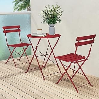 Premium Frame Patio Bistro Set, Folding Outdoor Patio Furniture Sets, 3 Piece Patio Set of Folding Patio Table and Chairs, Red