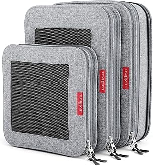 LeanTravel Compression Packing Cubes Luggage Organizers for Travel W/Double Zipper (3) Set (Grey)