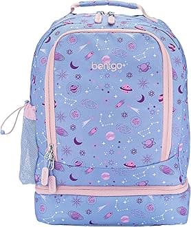 Kids 2-in-1 Backpack & Insulated Lunch Bag - Durable 16” Backpack & Lunch Container in Unique Prints for School & Travel - Water Resistant, Padded & Large Compartments (Lavender Galaxy)