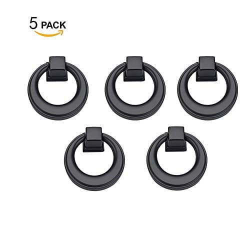 Zinc Alloy Solid Ring Knobs,Pull Ring for Drawer Cabinet & Furniture Door Handle 5 Pack (Matte Black)