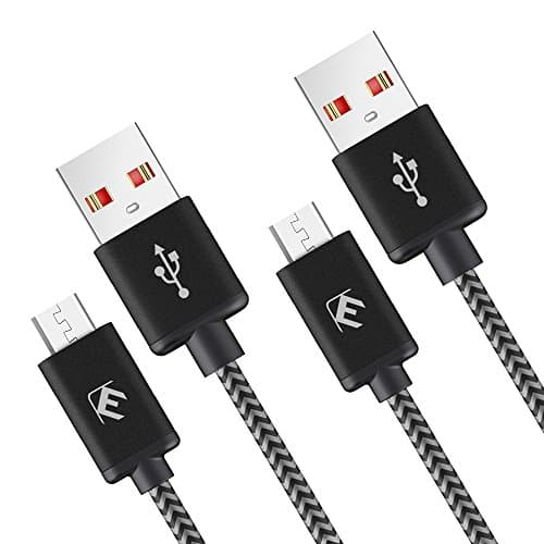 Micro USB Cable Elechok® 2-Pack 2A Quick Charge Samsung Cable 1.1m / 3.3ft- LIFETIME WARRANTY - Nylon Braided USB Cable for Android Devices, Samsung Galaxy, Nexus,Sony, Kindle, Motorola and More - Black