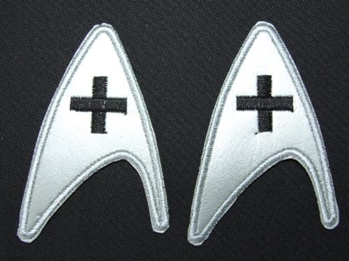 Star Trek Medic Crew Patch set , 2 Iron-On Patches - Metallic Silver
