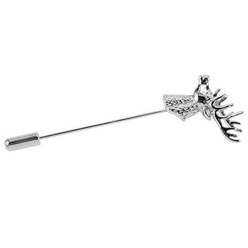 CUFF IT Silver Stags Head Lapel Pin Deer Head Lapel Stick Pin For Wedding Men Women with Gift Box
