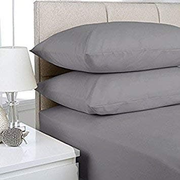 Lux Luxury Percale 16"/ 40CM Extra deep sheets Fitted Single Double Super King Size Bedding Bed Sheet & Pillow Pair Case (Sold Separately) (Silver, PillowCase Pair)